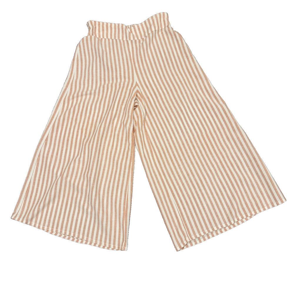 O’Neill Women’s Wide Leg Cropped Linen Blend Pants Small Pink & White Stripe